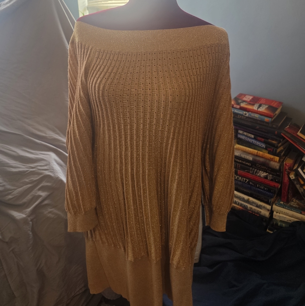 Fashion Bug Shimmering Brown Off-Shoulder Sweater
